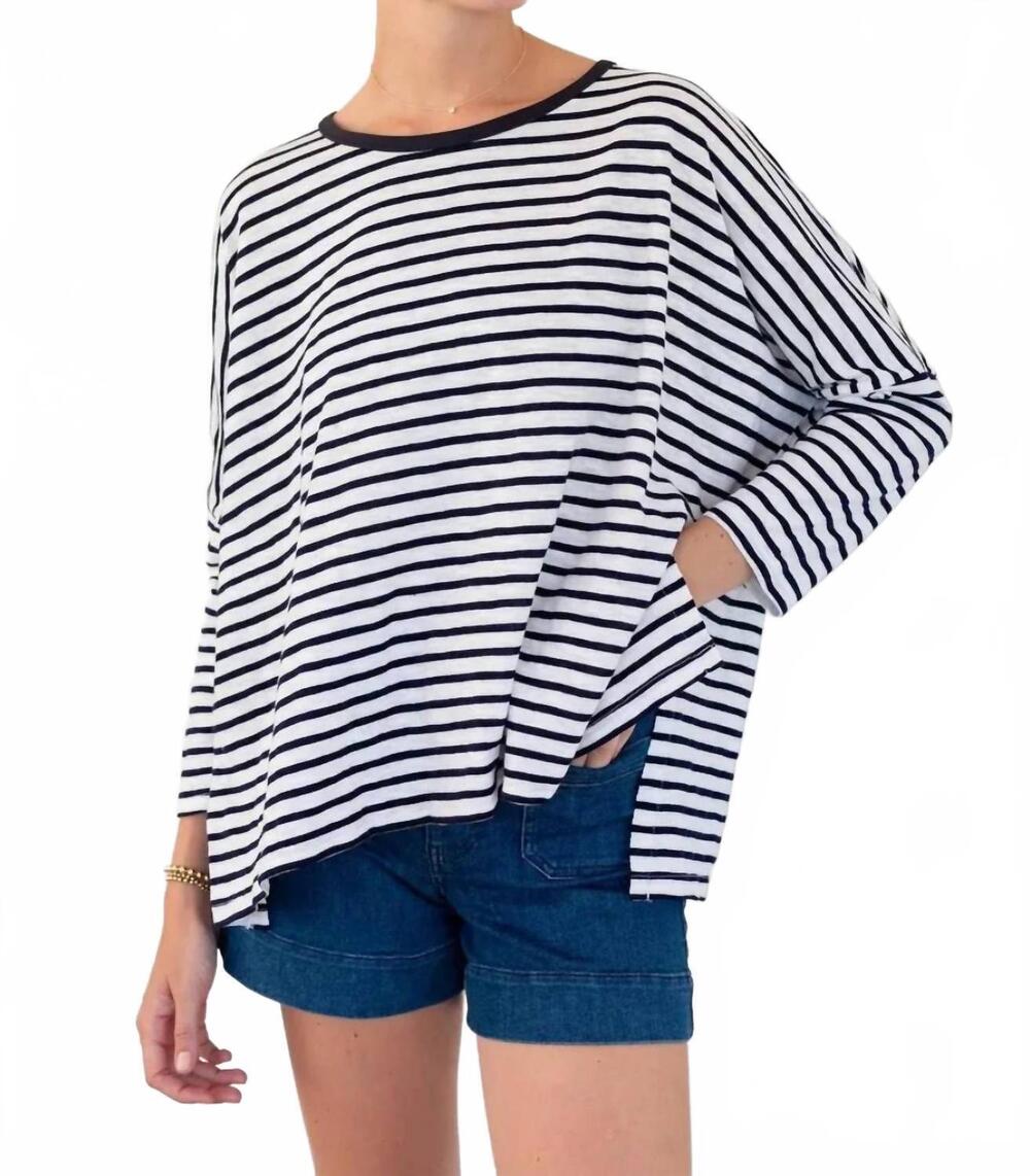NEW MERSEA catalina slub tee in navy stripe ringer